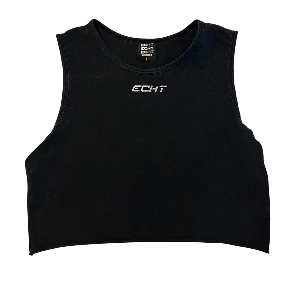ECHT Womens Black Activewear Crop Tank Top Sleeveless Logo Size Large 1476